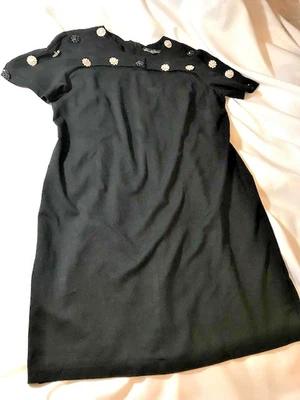 Vestido Studio Badgley Mischka Negro Manga Corta con Botones Estrás, Talla L, Usado en Excelente Condición Foto 1 de 4