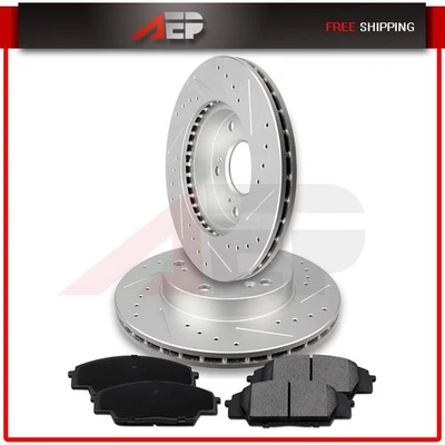 Rotores de disco de freno delanteros perforados y pastillas de cerámica aptos para Acura RSX 2003-2006 Foto 1 de 4