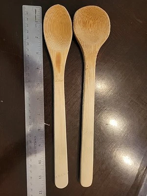 2 Pampered Chef Spoons 12” Wooden Bamboo Spoons Set  - Image 1 of 4