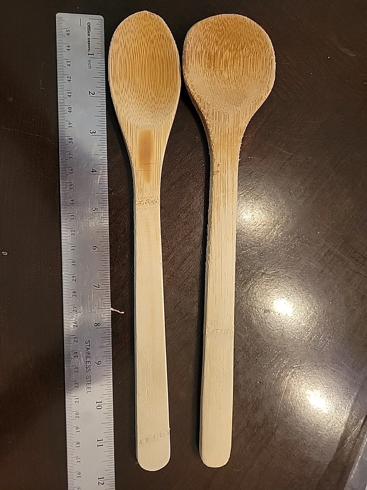 2 Pampered Chef Spoons 12” Wooden Bamboo Spoons Set  - Image 1 of 4