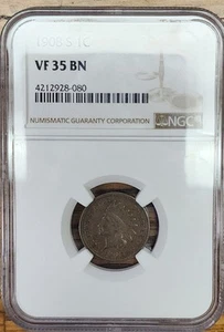 1908 S Small Cents Indian Head Penny NGC VF-35 BN - Picture 1 of 2