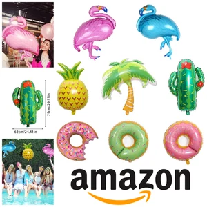 8pc Foil Balloons Hawaii LARGE Reusable Flamingos Cactus Palm Trees Donut Party - Picture 1 of 11