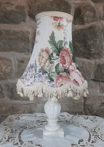 Marble Lamp With Shade Chintz Roses Vintage Fringe Cavage Roses Alabaster Onyx - Picture 1 of 8