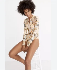 Madewell Swimwear Women’s Long Sleeve Floral Print Zipper One Piece Sz XS - Picture 1 of 9