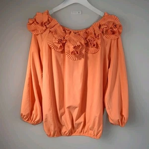 Women's Ashley Stewart Coral Parachute Blouse with Pleated Floral Neckline 14-16 - Picture 1 of 7