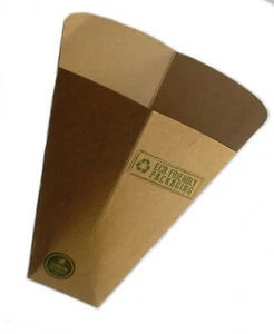 Eco Bio Snacktüte Pommestüte Waffeltüte Crepes-Tüte Spitztüte 135x180x55 mm  - Bild 1 von 3