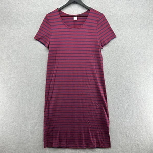 Old Navy Dress Womens Size Medium Burgundy Striped Short Sleeve Shift Shirt - Picture 1 of 9