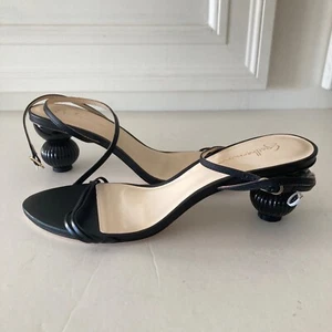 Guilhermina Anthropologie Strappy Sculptural Heels Black Leather Sz 40/9 NWOT - Picture 1 of 7