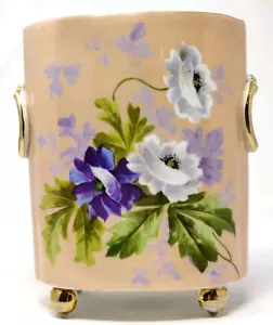 Jarrón antiguo Limoges caché con patas pintado a mano floral púrpura dorado con Guerin 9" - Imagen 1 de 21