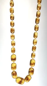 Amber Bead Barrel Pressed Hand Knotted Necklace No Clasp Graduated - Picture 1 of 6