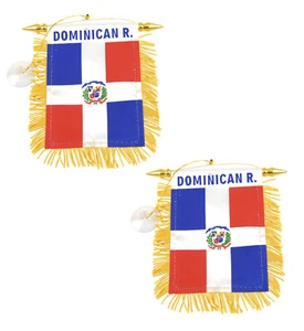 "Mini Bandera de Bandera ""República Dominicana"" 4""x6"" Espejo Trasero Bandera Vencedora Bandera" 2 Piezas - Imagen 1 de 2