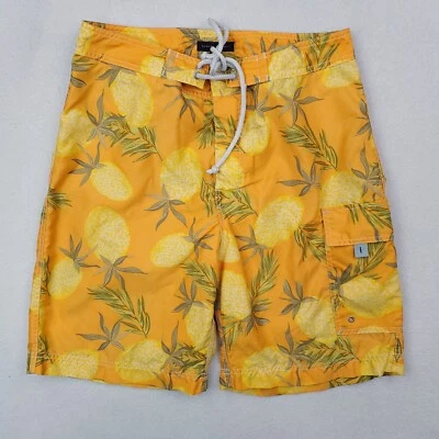 Pantalones Cortos Banana Republic Para Hombres 31 Amarillo Naranja Piña AOP DE COLECCIÓN Boardshorts Baúl Foto 1 de 4