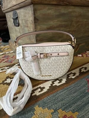 MICHAEL KORS EMILIA HALF MOON CROSSBODY BAG PVC LEATHER MK Powder Blush Multi - Image 1 of 4