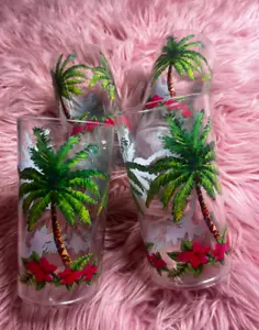 Set 4 bicchieri vintage primi anni 2000 y2k Tropical Beachy in plastica - Foto 1 di 3