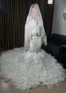 Stunning Custom Couture Mermaid Beaded Wedding Dress Detachable Ruffle Train-C51 - Picture 1 of 10