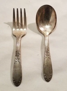National Silver Co Utensils Vintage King Edward Silverplate 2 Pc. Baby Set W Box - Picture 1 of 8