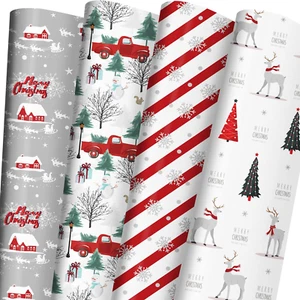 White Christmas Wrapping Paper Bundle for Kids Adults - Reindeer, Stripes, Woodl - Picture 1 of 12