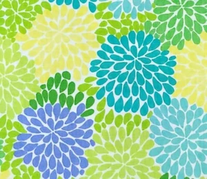 Blue Green Yellow Chrysanthemum Floral Flowers Cotton Fabric Traditions ONE yard - Picture 1 of 4