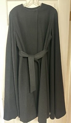 Vintage Domino NY Union Made 100% Wool Black Belted Cape Coat WM SM/MD EUC - Image 1 of 4