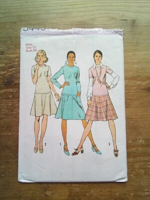 5449 Drop Waist Zip Back Dress Size 12 Used Vintage Simplicity Sewing Pattern - Image 1 of 2