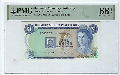 BERMUDA $1 Dollar 1982, P-28b, PMG 66 EPQ Superb Gem UNC, , QEII Note - Image 1 of 2