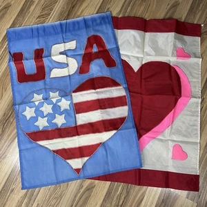 Vintage Valentines Flag Hearts Home Garden Porch Flag 28”x40” Lot Of 2 - Picture 1 of 5