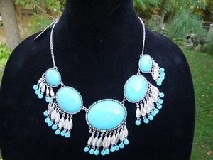 NWT TRESKA Silver Tone Turquoise Color Beaded Moroccan Style Necklace - Picture 1 of 1