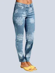 Alba Moda Röhrenjeans allover Sonnenblumenmuster Blau Gr 44 - Bild 1 von 2