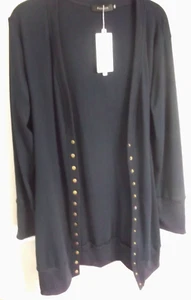 MEROKEETY Blue LS Snap Front V-Neck Rayon Blend Tunic Cardigan Size 2XL NWT - Picture 1 of 6