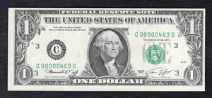 1974 $1 FRN FEDERAL RESERVE NOTE PHILADELPHIA, PA “LOW S/N C00000469D” UNC - Picture 1 of 2