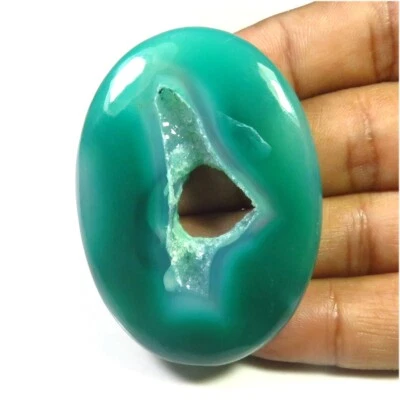 Natural Window Onyx Druzy Agate Cabs 55x40mm Green Geode Oval Gemstone OND-1523 - Image 1 of 4