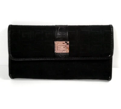 NWOT Liz Claiborne Wallet, Snap Flap, Black Fabric w/Logo, Silver Tone... - Image 1 of 4