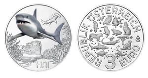 3 Euro Animal Coins The Shark Austria 2018 Handcrafted - Picture 1 of 1