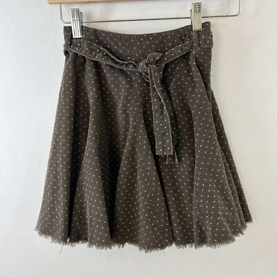 Mini Boden Skirt Girls 5-6 Brown Pink Polka Dots Tie Waist Raw Hem Adjustable - Image 1 of 4