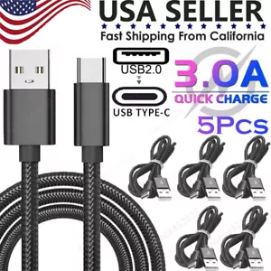 5PACK Strong Braided Nylon Fast USB C 5A Type C Data Sync Charger Charging Cable - Picture 1 of 9