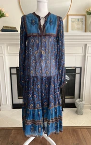 VTG Adini Maxi Dress Sz S Hand Painted Floral Peasant Festival Boho 1970s Hippie - Picture 1 of 15