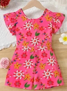 NWOT GIRLS PINK FLORAL ROMPER W/FLUTTER SLEEVES & CUT OUT BACK - SZ. 6 - Picture 1 of 7