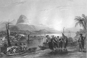 China, KALKSTEINÖFEN STEINBRUCH QIANTANG ARBEIT ARBEITER ~ 1842 Kunstdruck Gravur - Bild 1 von 1