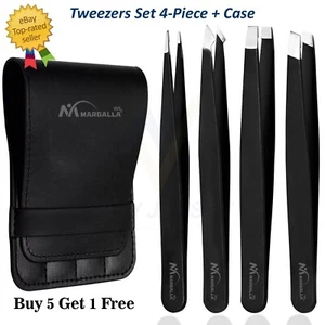 Profi Pinzetten Set 4-teilig Edelstahl Augenbrauen Haarzupfper + Etui - Bild 1 von 7