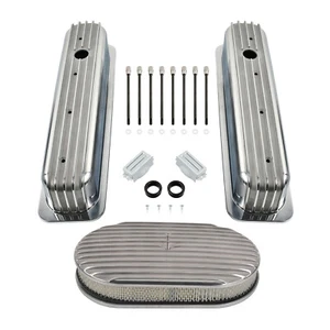 For SBC Chevy 87-97 Polished Tall Finned Aluminum Valve Cover & 15" Air Cleaner - Bild 1 von 10