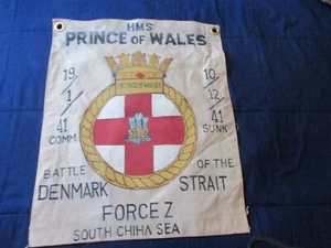 WWII BRITISH ROYAL NAVY HMS PRINCIPE DI GALLES BATTAGLIA VITTORIA BANDIERA - Foto 1 di 3