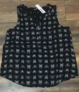 Sonoma Black Butterfly Split Neck Tank Sleeveless Top V-Neck Casual Career Shirt - Picture 1 of 2