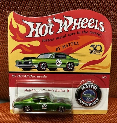 Hot Wheels 50th Originals #05 '67 Hemi Barracuda 2018 con botón de coleccionista Foto 1 de 2