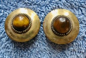 Tiger's Eye; Cat's Eye Clip-on Earrings Round Settings; 1" Diameter; Copper?? - Picture 1 of 10