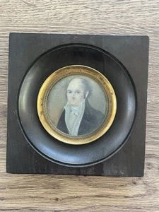 Ancienne peinture miniature portrait XIX siècle - Foto 1 di 5