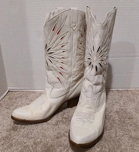 Botas vaqueras de cuero blancas vintage Dingo Acme para mujer Starburst 7,5 M - Imagen 1 de 11