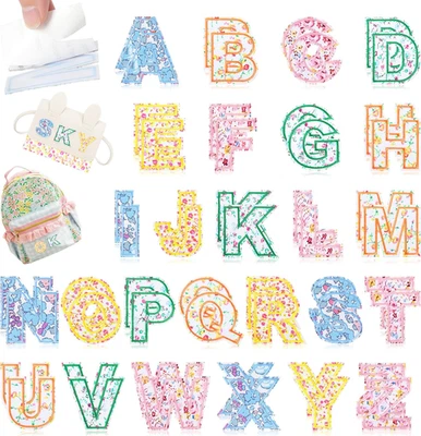 Self-Adhesive Letter Patches for Kids Bags:  52PCS Floral Fabric Varsity Letters - Image 1 of 4