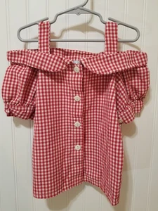 Mud Kingdom Girls Top Shirt Red Gingham Plaid - Size 130/ 5T - Free Shipping! - Picture 1 of 6