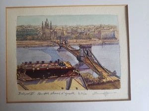 Original Radierung Budapest Ungarn mit Rahmen, Sicht von der Donau - Bild 1 von 5