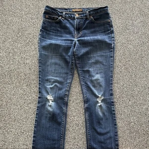 David Kahn Straight Jeans Women’s Size 8 Distressed Mid Rise 32x33 Made in USA - Picture 1 of 11